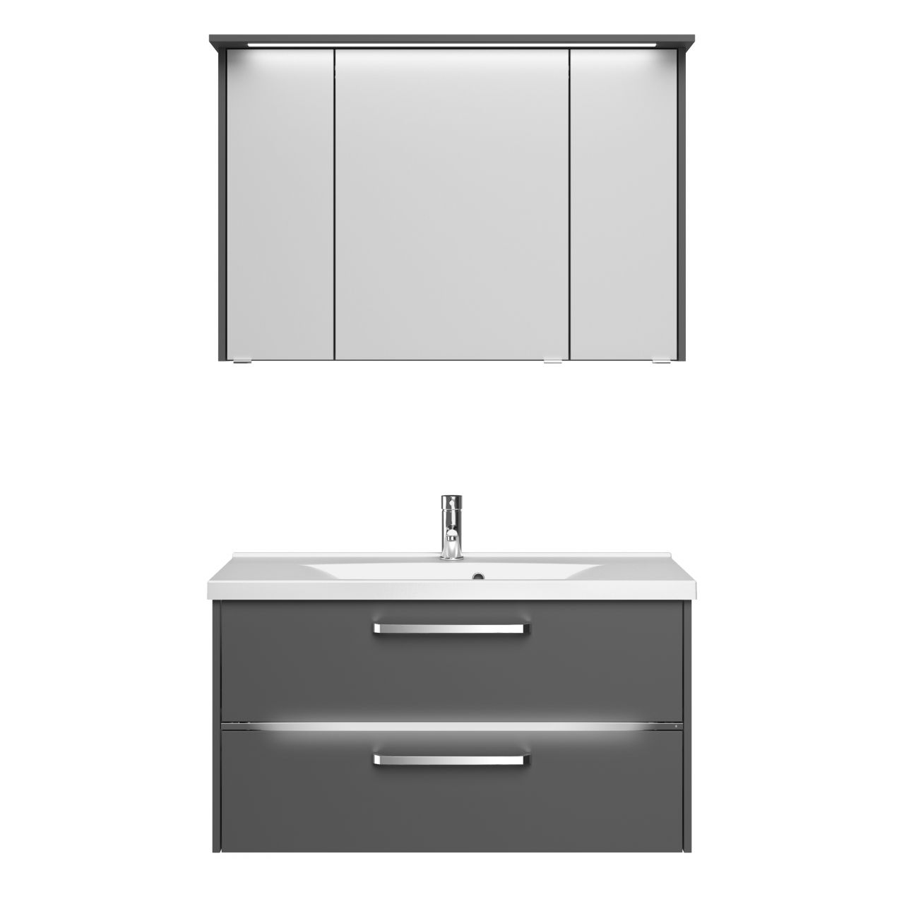 Primaster Badmöbel-Set Berlin grau 105 cm Twin LED, Mineralmarmor-Wachtisch von Primaster