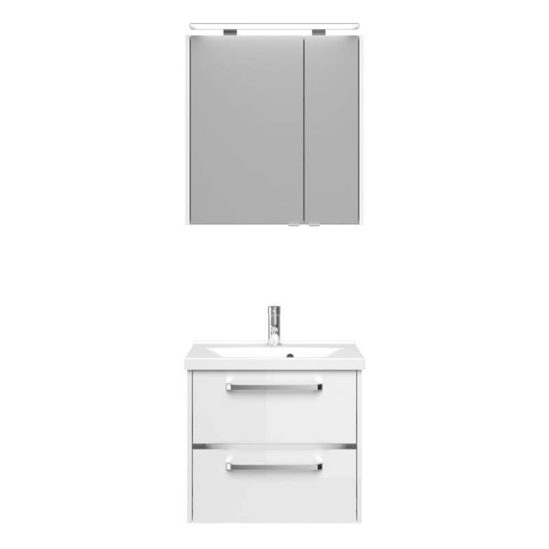 Primaster Badmöbel-Set Berlin weiß 65 cm LED-Leuchten, Mineralgusswaschtisch von Primaster