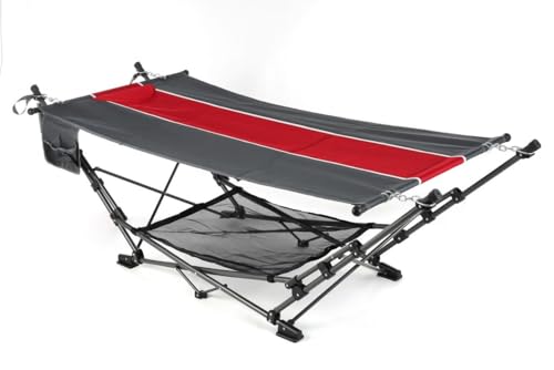 Primaster Camping Hängematte rot/grau 234x100x73,4cm Witterungsbeständig Ablage von Primaster