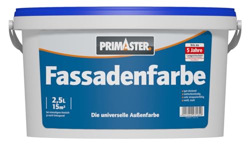 Primaster Fassadenfarbe 2,5L Fassadenweiß Weiß Matt Außenfarbe Wetterfest von Primaster