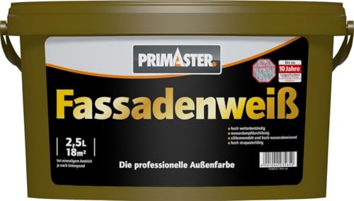 Primaster Fassadenweiß 2,5L Fassadenfarbe Weiß Außenfarbe Lotuseffekt Wetterfest von Primaster
