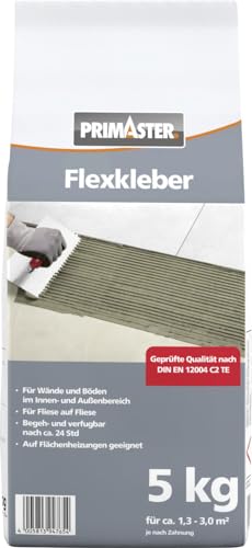 Primaster Flexkleber Grau 5kg Fliesenkleber für Wand- & Bodenfließen Innen&Außen von Primaster