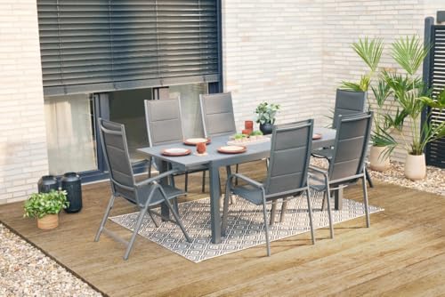 Primaster Garten-Essgruppe Fano 4 Personen mit ausziehbarem Tisch und klappbaren Stühlen Essplatz Set von Primaster