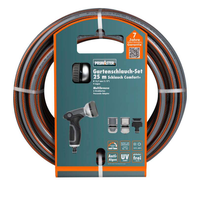 Primaster Gartenschlauch-Set Comfort+ mit Multibrause 25 m Ø 12,7 mm (1/2) von Primaster