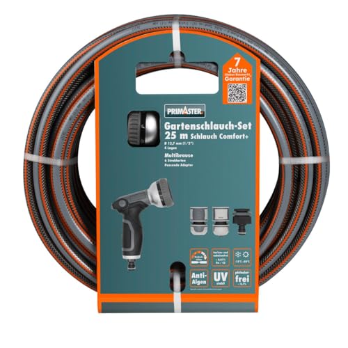 Primaster Gartenschlauch-Set Comfort+ mit Multibrause 25 m Ø 12,7 mm (1/2) Gartenschlauch von Primaster