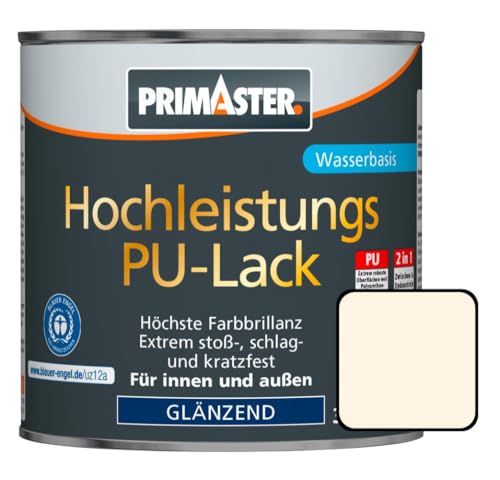 Primaster Hochleistungs PU-Lack 2L 2in1 Cremeweiß Glänzend Acryllack Holz&Metall von Primaster