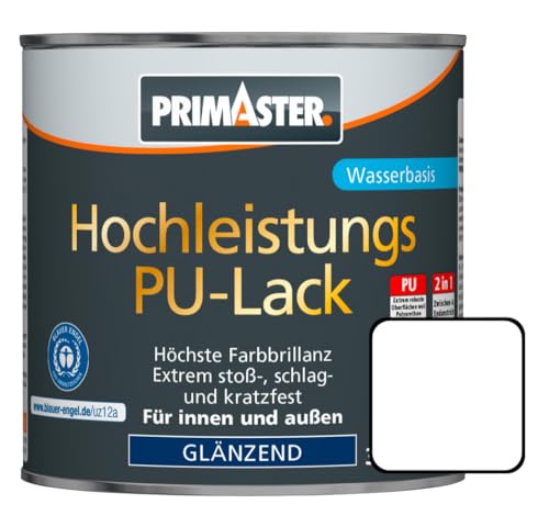 Primaster Hochleistungs PU-Lack 2L 2in1 Weiß Glänzend Acryllack Holz & Metall von Primaster