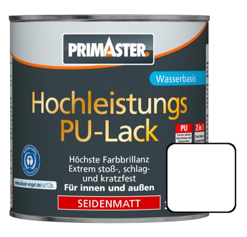 Primaster Hochleistungs PU-Lack 375ml 2in1 Weiß Seidenmatt Acryllack von Primaster