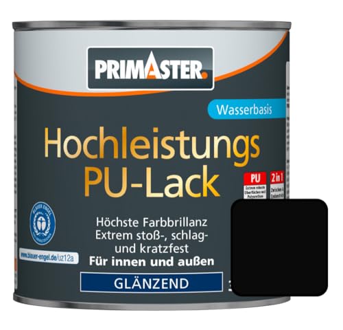 Primaster Hochleistungs PU-Lack 750ml 2in1 Tiefschwarz Glänzend Acryllack von Primaster