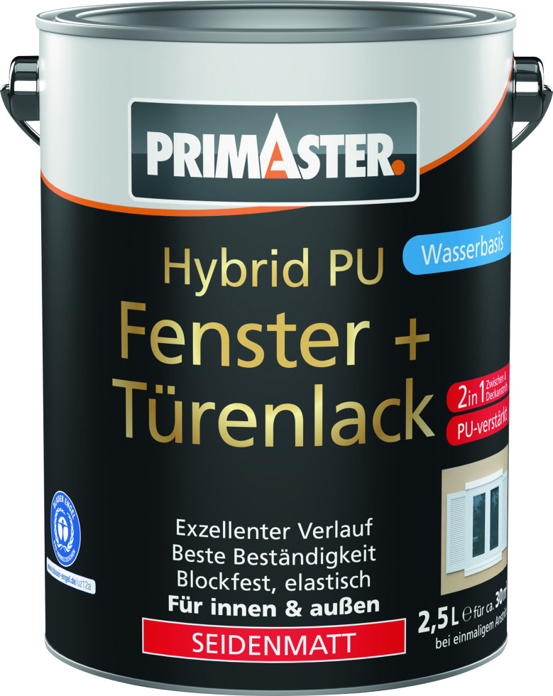 Primaster Hybrid PU-Fenster + Türenlack 2,5 L weiß seidenmatt Primaster Hybrid PU-Fenster + Türenlack 2,5 L weiß seidenmatt von Primaster