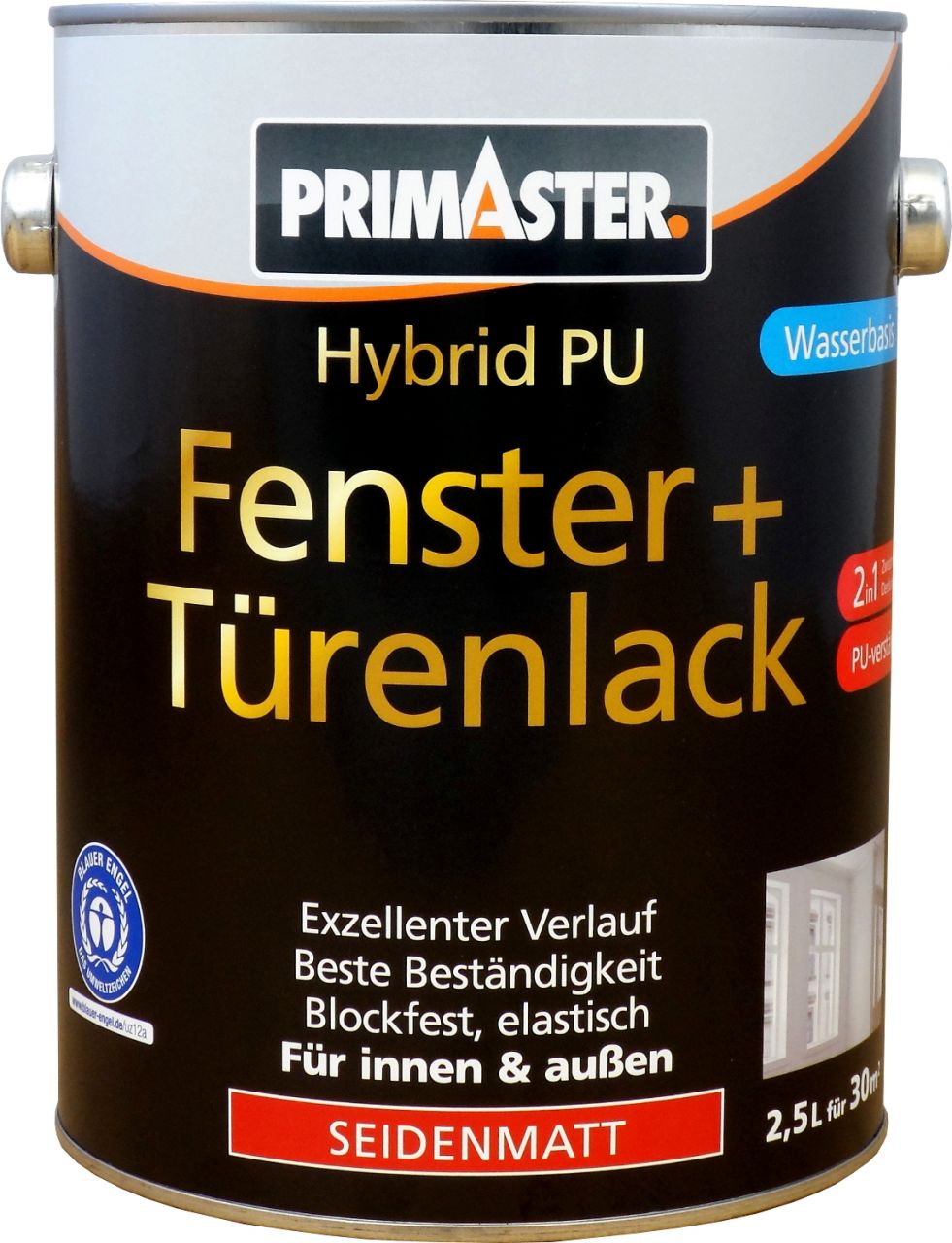 Primaster Hybrid-PU Fenster- u. Türenlack 2,5 L weiß seidenmatt von Primaster