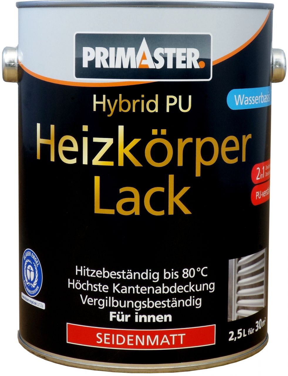 Primaster Hybrid-PU Heizkörperlack 2,5 L weiß seidenmatt von Primaster