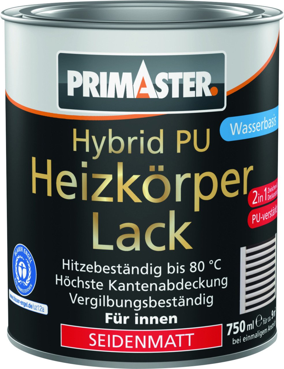 Primaster Hybrid PU-Heizkörperlack weiß seidenmatt 750 ml von Primaster