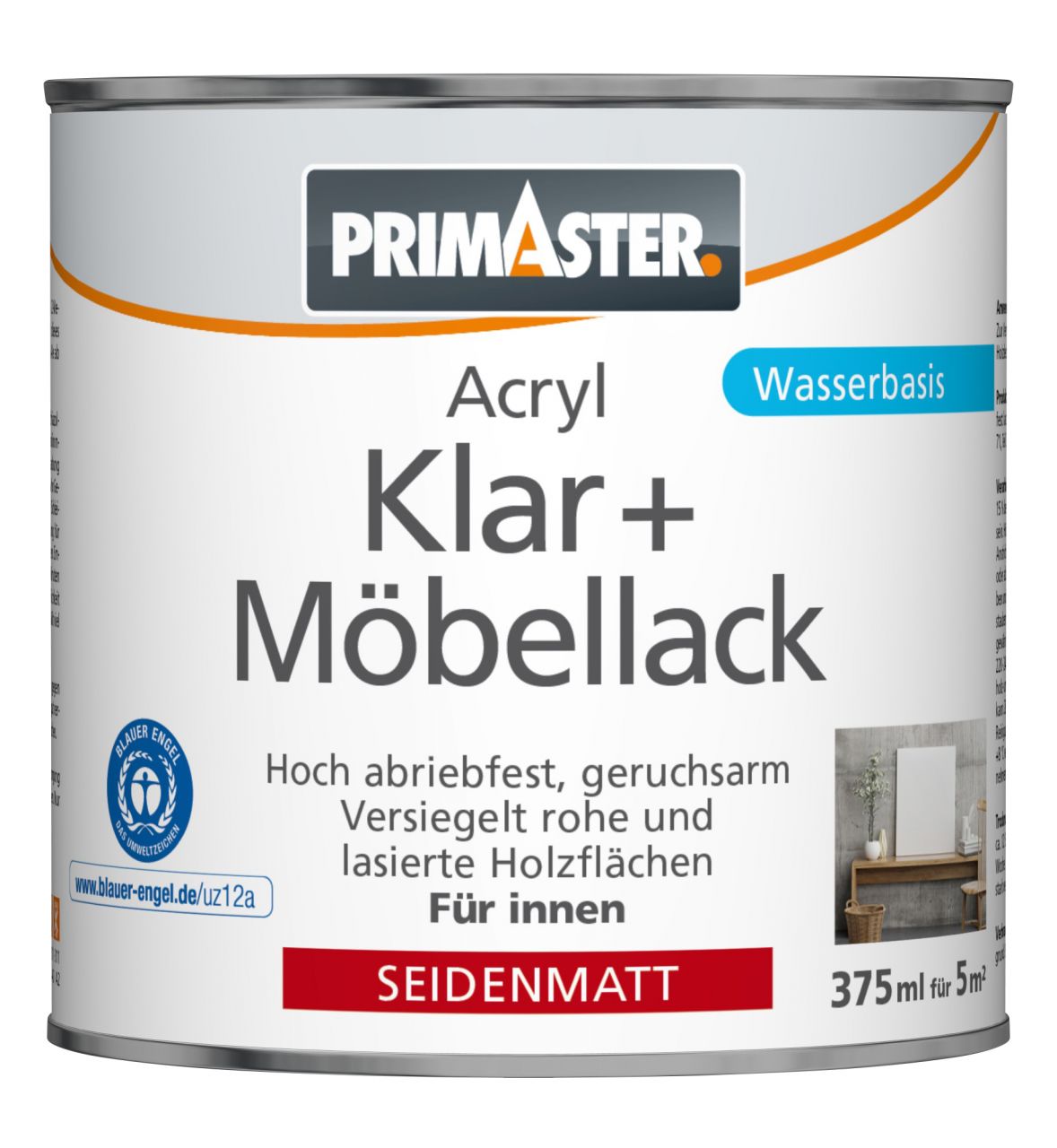 Primaster Klar und Möbellack 375 ml farblos seidenmatt von Primaster