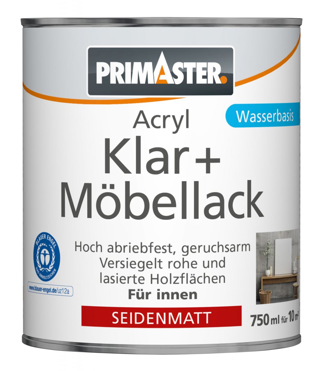 Primaster Klar und Möbellack 750 ml farblos seidenmatt von Primaster