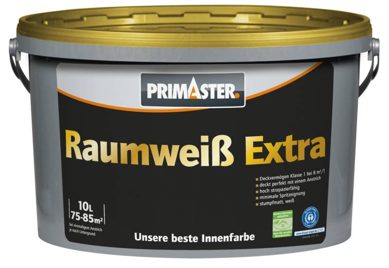 Primaster Raumweiß Extra Wandfarbe konservierungsmittelfrei 10 L weiß matt von Primaster