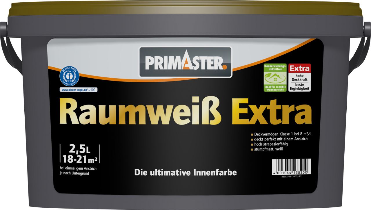 Primaster Raumweiß Extra konservierungsmittelfrei 2,5L weiß matt von Primaster