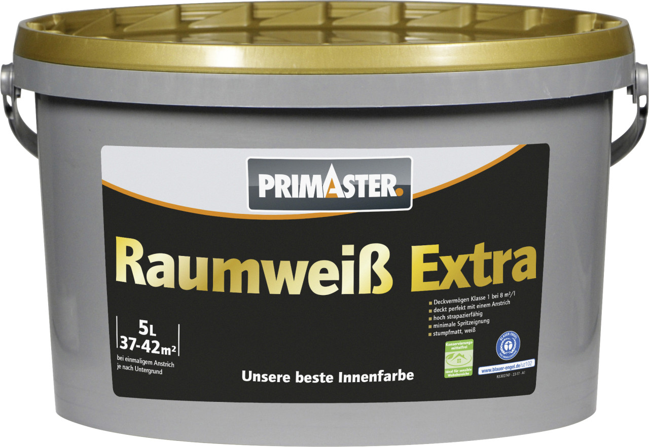 Primaster Raumweiß Extra Wandfarbe konservierungsmittelfrei 5 L weiß matt von Primaster