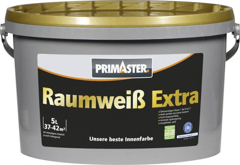 Primaster Raumweiß Extra Wandfarbe konservierungsmittelfrei 5 L weiß matt von Primaster