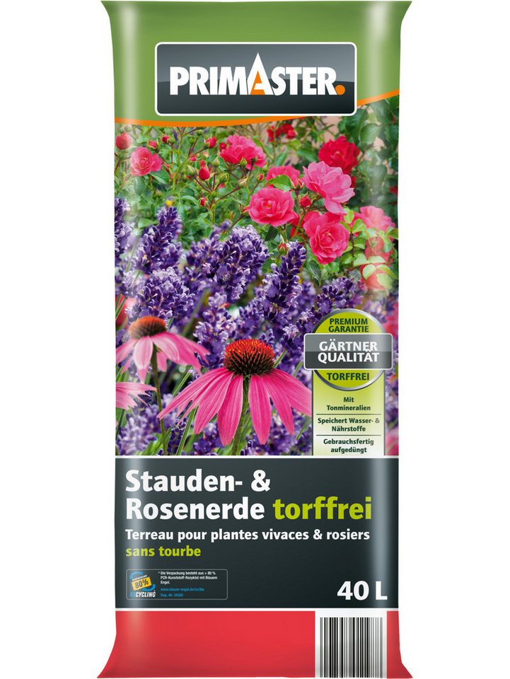 Primaster Spezialerde Primaster Stauden- & Rosenerde torffrei 40 L, Torffrei von Primaster