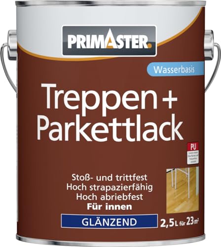 Primaster Treppen- und Parkettlack 2,5L Glänzend Treppenlack Dielenlack Holzlack von Primaster