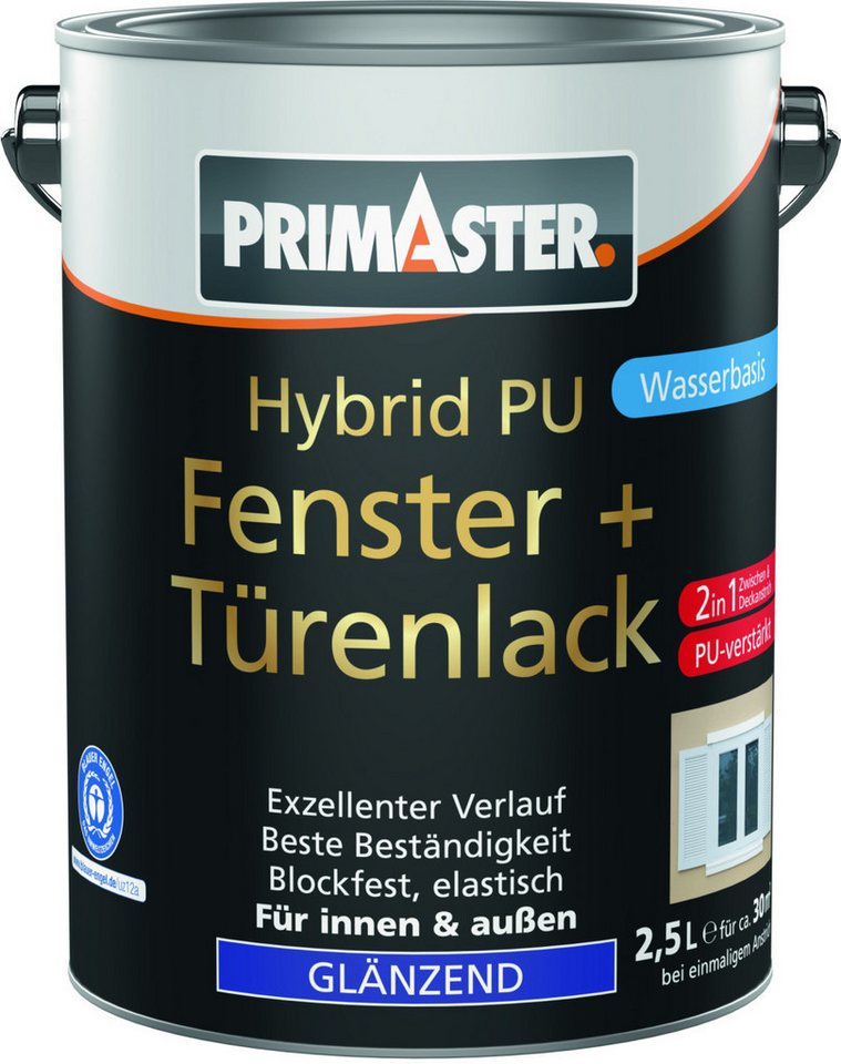 Primaster Tür- und Fensterlack Primaster Hybrid PU-Fenster + Türenlack 2,5 L weiß Primaster Tür- und Fensterlack Primaster Hybrid PU-Fenster + Türenlack 2,5 L weiß von Primaster