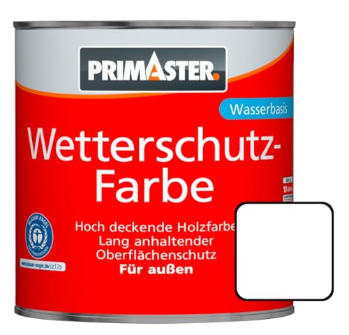 Primaster Wetterschutzfarbe 2,5L Weiß Holzfarbe UV-Schutz Wetterschutz von Primaster