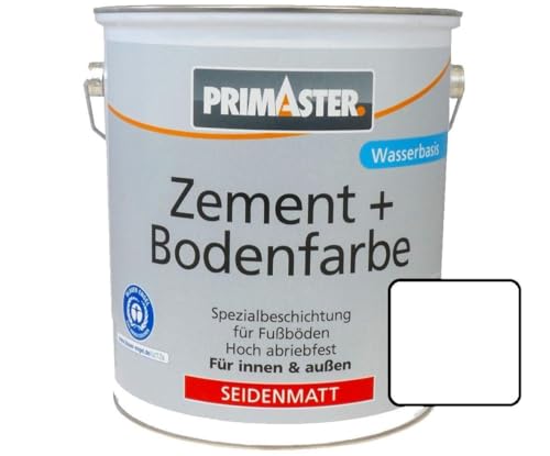Primaster Zementfarbe und Bodenfarbe 2,5L Weiß Seidenmatt Betonfarbe von Primaster