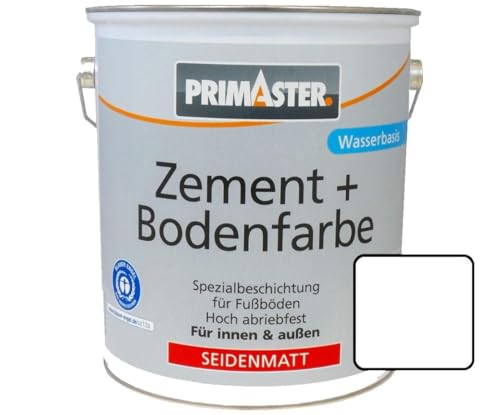 Primaster Zementfarbe und Bodenfarbe 750ml Weiß Seidenmatt Betonfarbe von Primaster