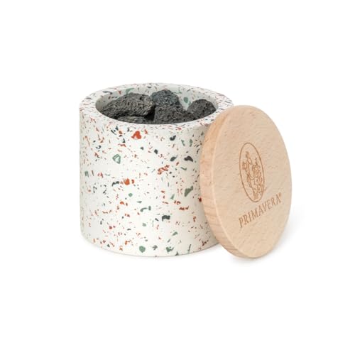 PRIMAVERA Aroma Duftstein Lava – Natur-Duftträger aus Lavastein im Terrazzo-Gefäß mit Holzdeckel – Für 100% naturreine ätherische Öle & Duftmischungen – Raumduft, Aromatherapie von Primavera