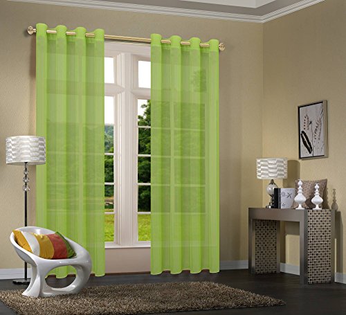 Uni -20332CN- 2er-Pack Apfelgrün Vorhang Transparent Gardinen Set Wohnzimmer Voile Vorhang Ösenvorhang HxB 245x140 cm mit Bleibandabschluß Apfelgrün von Primavera