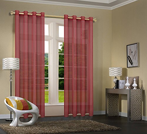 Uni -20332CN- 2er-Pack Bordeaux Vorhang Transparent Gardinen Set Wohnzimmer Voile Vorhang Ösenvorhang HxB 245x140 cm mit Bleibandabschluß Bordeaux von Primavera