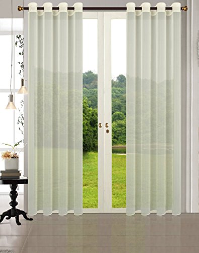 Uni -20332CN- 2er-Pack Creme Vorhang Transparent Gardinen Set Wohnzimmer Voile Vorhang Ösenvorhang HxB 245x140 cm mit Bleibandabschluß Creme von Primavera