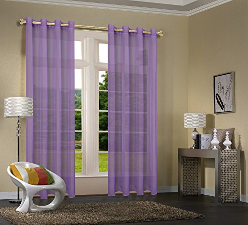 Uni -20332CN- 2er-Pack Lila Vorhang Transparent Gardinen Set Wohnzimmer Voile Vorhang Ösenvorhang HxB 245x140 cm mit Bleibandabschluß Lila von Primavera