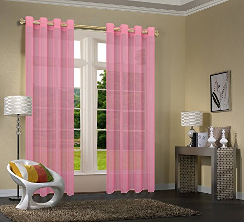 Uni -20332CN- 2er-Pack Rosa Vorhang Transparent Gardinen Set Wohnzimmer Voile Vorhang Ösenvorhang HxB 245x140 cm mit Bleibandabschluß Rosa von Primavera