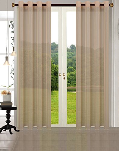 Uni -20332CN- 2er-Pack Sand Vorhang Transparent Gardinen Set Wohnzimmer Voile Vorhang Ösenvorhang HxB 245x140 cm mit Bleibandabschluß Sand von Primavera
