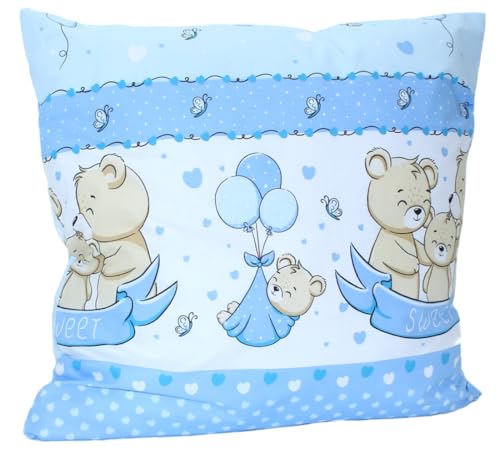 Baby Kinder Kissenbezug 80 x80 cm Kissenhülle Bezug für Kissen- Bärchen mit Luftbalon (Blau) von Primawela