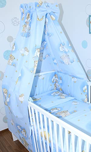 Primawela Babybett Himmel Vollstoff - Bärchen auf Leitern Blau - für Baby Bett Vollstoffhimmel Baumwolle von Primawela