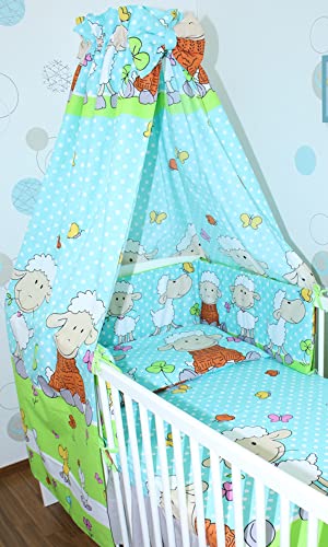 Primawela Babybett Himmel Vollstoff - Schaf Türkis - für Baby Bett Vollstoffhimmel Baumwolle von Primawela