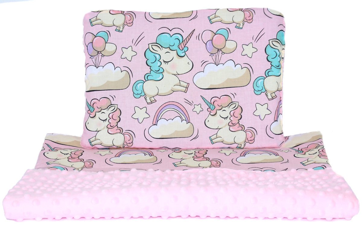 Babybettdecke, Minky Baby Kinderwagenset Kuscheldecke Kinder Decke Kissen Einhorn, Primawela von Primawela