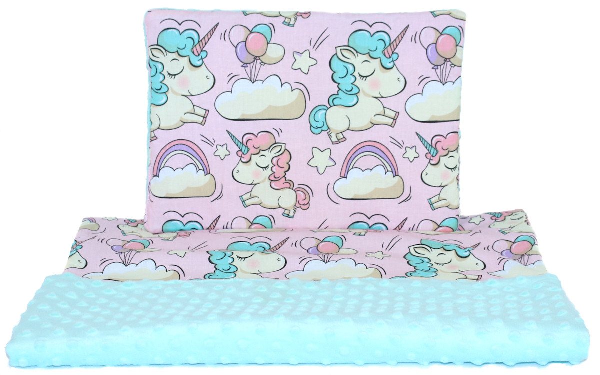 Babybettdecke, Minky Baby Kinderwagenset Kuscheldecke Kinder Decke Kissen Einhorn, Primawela von Primawela