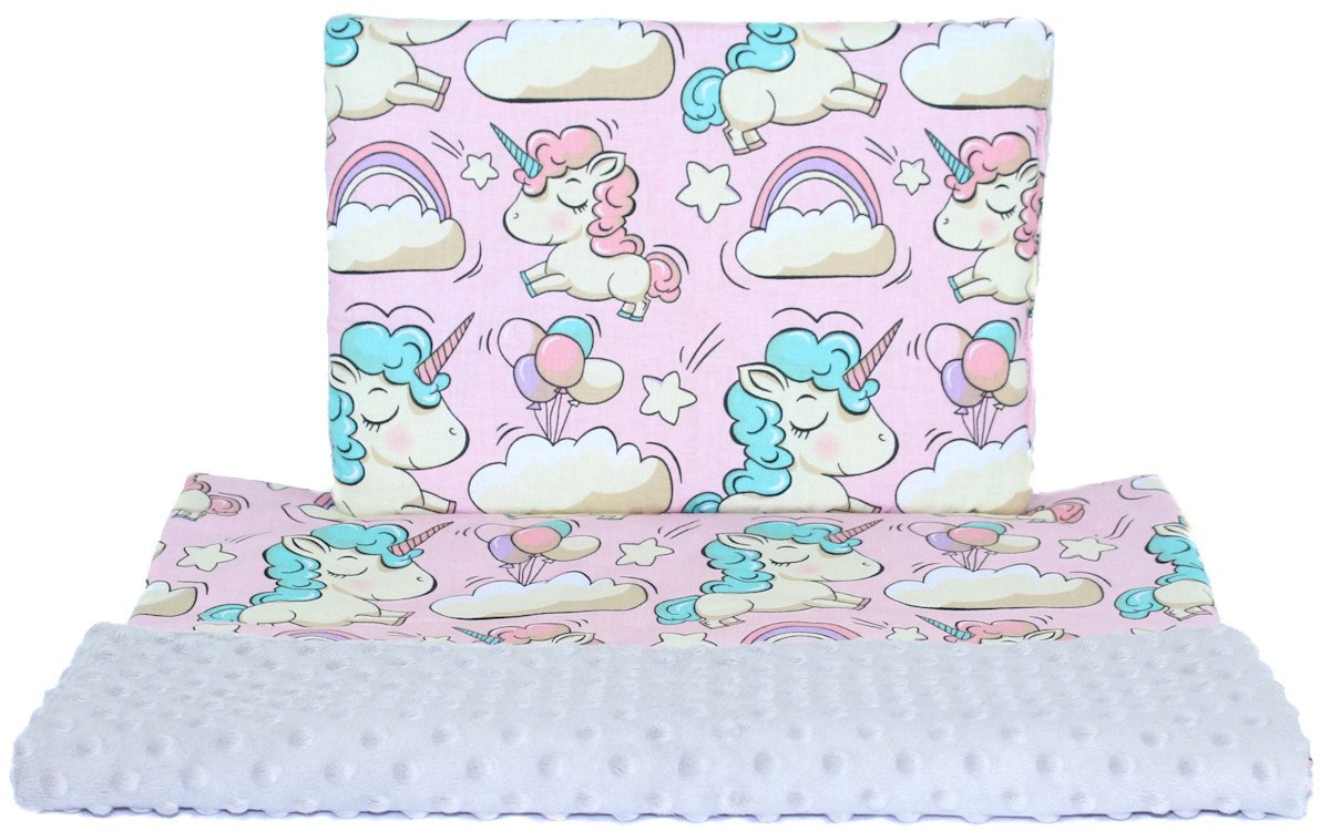 Babybettdecke, Minky Baby Kinderwagenset Kuscheldecke Kinder Decke Kissen Einhorn, Primawela von Primawela