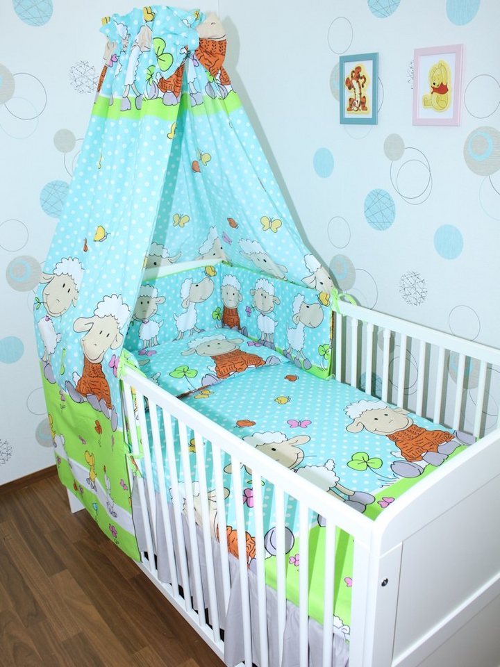 Babybettwäsche Baby Bettset- 6 teiliges Set mit Vollstoff Himmel Bettwäsche Nestchen, Primawela von Primawela