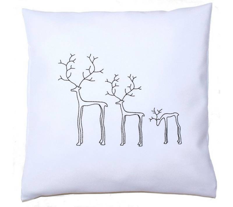 Primawela Kissenbezug Weihnachten Bezug mit Stickerei minimalistisch Christmas Drei Rentiere von Primawela