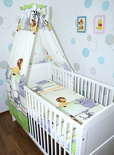 Primawela Baby Bettset Bettwäsche mit Himmel Vollstoff - Safari Grün - Bettausstattung Set (7 teilig) von Primawela