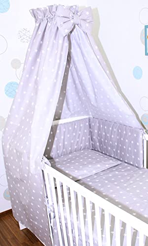 Primawela Babybett Himmel Vollstoff - Sternchen auf Grau - für Baby Bett Vollstoffhimmel Baumwolle von Primawela