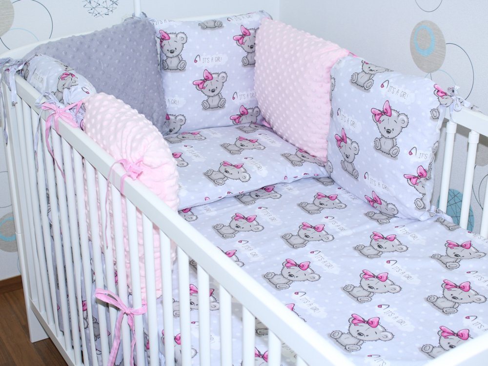 Primawela Bettnestchen Baby Nestchen - 6 Kissen - MINKY und Baumwolle -Umrandung für Babybett von Primawela