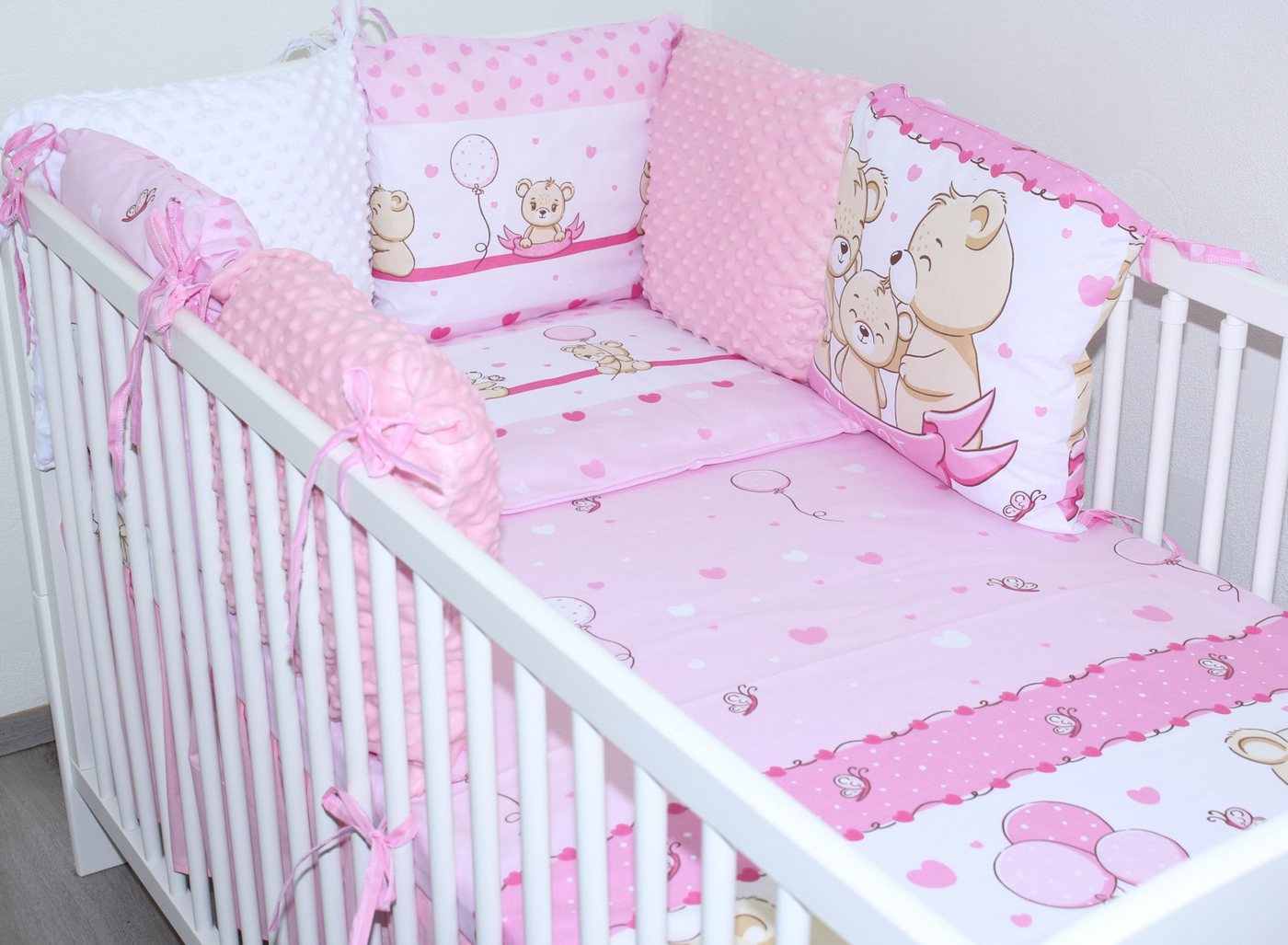 Primawela Bettnestchen Baby Nestchen - 6 Kissen - MINKY und Baumwolle -Umrandung für Babybett von Primawela