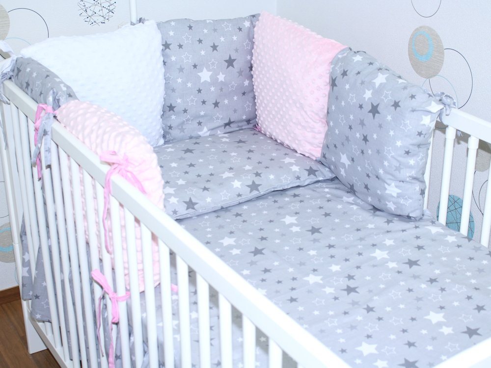 Primawela Bettnestchen Baby Nestchen - 6 Kissen - MINKY und Baumwolle -Umrandung für Babybett von Primawela