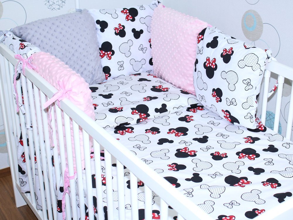 Primawela Bettnestchen Baby Nestchen - 6 Kissen - MINKY und Baumwolle -Umrandung für Babybett von Primawela